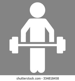 Child Power Lifting vector icon. Style is flat symbol, white color, rounded angles, gray background.