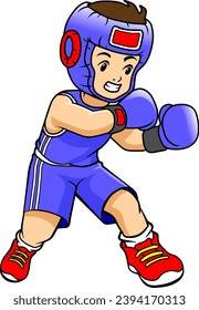 child practicing boxing  vector illustration isolated on white background