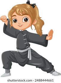 Niño practicando artes marciales con uniforme negro