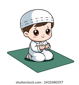 A child in prayer, eyes closed, on a green mat