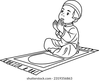 child is praying  line vector illustration isolated on white background