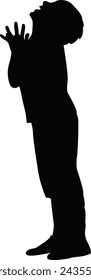 a child praying and looking up, body silhouette vector