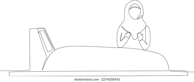 A child praying while crying at the grave  One line drawing