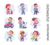 Child Profession Doing Different Job in Costume Vector Set