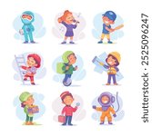 Child Profession Doing Different Job in Costume Vector Set