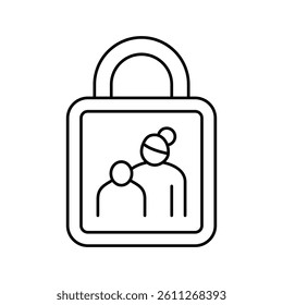 child proof product label caution line icon vector. child proof product label caution sign. isolated contour symbol black illustration