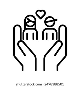 child protect icon linear logo mark in black and white