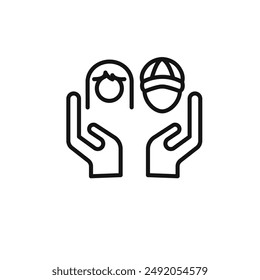 child protect icon outline collection in black and on white background