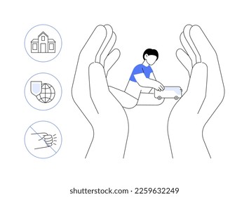 Child protection abstract concept vector illustration. Preventing abuse, violence response, safe internet, protective home environment, parents care, develop potential abstract metaphor.