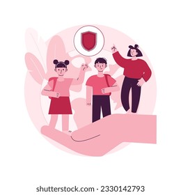 Ilustración vectorial de concepto abstracto de protección infantil. Prevenir el abuso, la respuesta a la violencia, internet seguro, ambiente doméstico protector, cuidado de los padres, desarrollar una potencial metáfora abstracta.