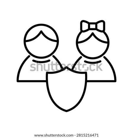 Child protection icon. Community and child protection line symbol. Black and white.