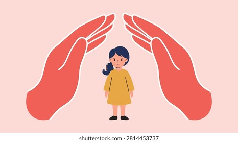 Child protection themed element pack, flat style, nurturing hands, safety, guardianship, care, family, love, and support