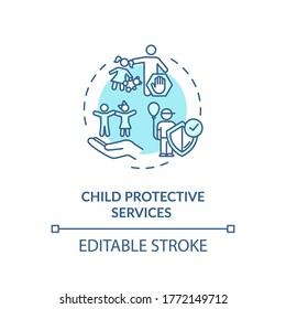 Child Protective Service Concept Icon. Violence Against Kids Prevention. Childcare Idea Thin Line Illustration. Social Worker. Vector Isolated Outline RGB Color Drawing. Editable Stroke