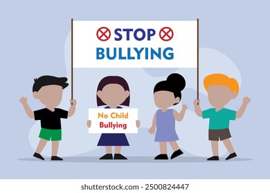 Child Protest Stop Bullying 2d flat vector illustration