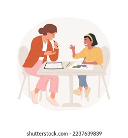 Child psychologist isolated cartoon vector illustration. Child talking to a psychologist, communication mood, socio-emotional development, people lifestyle, problem solving vector cartoon.