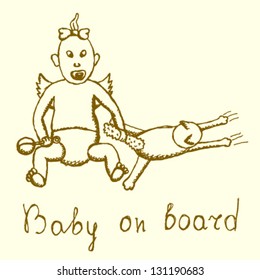 Child pull cat tail, baby on board card
