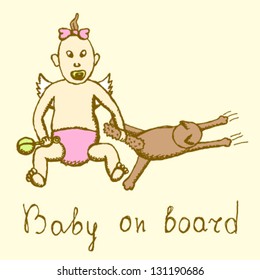 Child pull cat tail, baby on board card