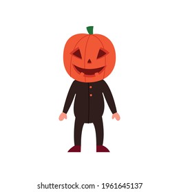 Child in a pumpkin costume for Halloween, vector illustration on a white background.