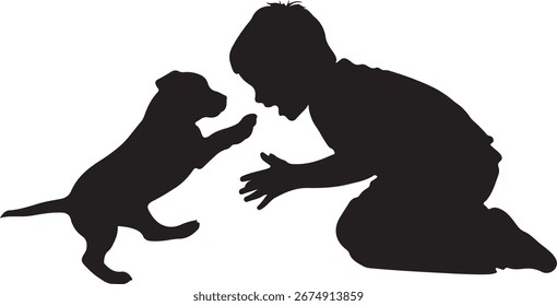 Niño y cachorro jugando juntos interacción