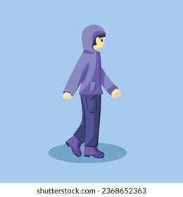 Child with Purple Raincoat Walking