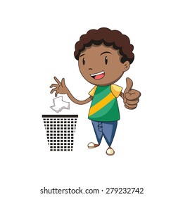 Child Putting trash in its place, vector illustration