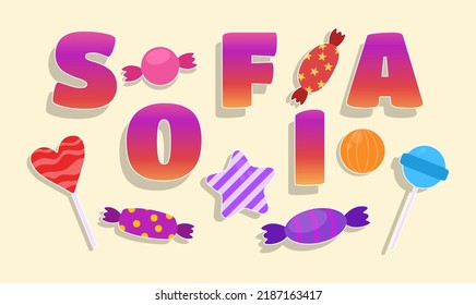 Child puzzle game. Candy set in cartoon style. Vector illustration