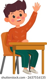 Child raising hand in classroom fun learning environment illustration