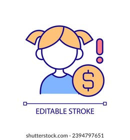 Child raising RGB color icon. Financial literacy. Teaching kids about money. No money. Child labour. Poverty family. Isolated vector illustration. Simple filled line drawing. Editable stroke