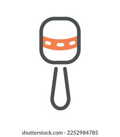 Child rattle icon. Toy with sound to soothe boys and girls. Symbol of childhood, games and entertainment. Sticker for social networks and messengers. Cartoon flat vector illustration