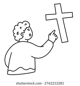 Child reaching out to touch holy symbol of christian faith and love