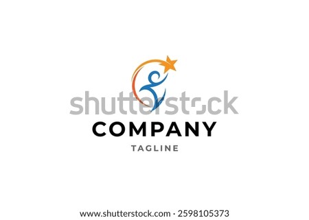 child reaching for the star of dreams in flat logo design style