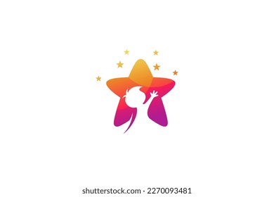 Child reaching for star logo with simple star shape design