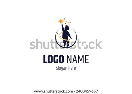 Child Reaching Star logo vector, Education and dream logo design template