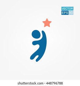 Child Reaching For A Star. Vector Illustration.