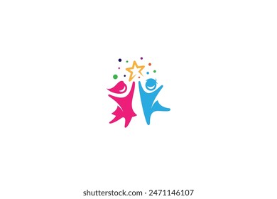 child reaching for stars logo in colorful vector design