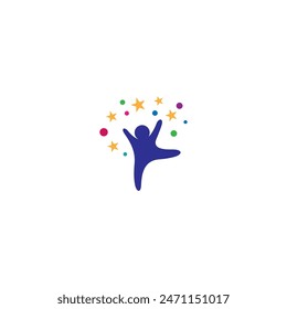 child reaching for stars logo in colorful flat design vector