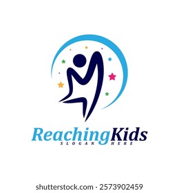 Child reaching stars logo design concept vector. Reaching Stars Logo Design Template. Dream star logo. Creative Symbol. Icon