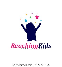 Child reaching stars logo design concept vector. Reaching Stars Logo Design Template. Dream star logo. Creative Symbol. Icon