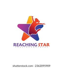 Child reaching stars logo vector illustration . Dream star logo design template. icon, emblem, colorfull.