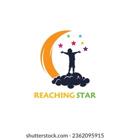 Child reaching stars logo vector illustration . Dream star logo design template. icon, emblem, colorfull.