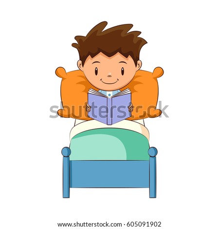 Child reading book in bed