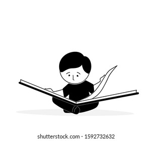 child is reading a book. flat design. vector illustration.