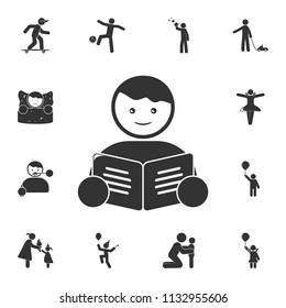 the child is reading a book icon. Detailed set of children life. Premium graphic design. One of the collection icons for websites, web design, mobile app on white background