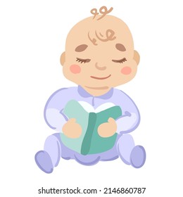 child is reading a book. infant creative entertainment one year old kid. development and education of the child up to a year. vector illustration.