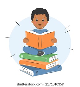 Child reading book. Knowledge and education concept. Vector illustration