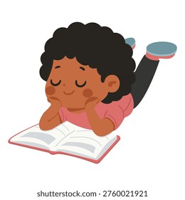 Child reading a book for learning and education
