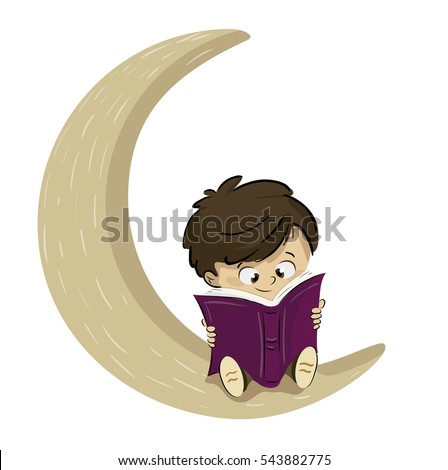 Child reading a book on the Moon