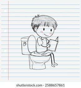 A child reading a book on the toilet