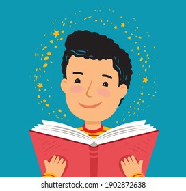Child reading a book. School cartoon vector