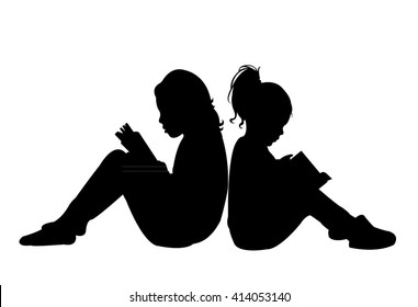 child reading the book, silhouette vector